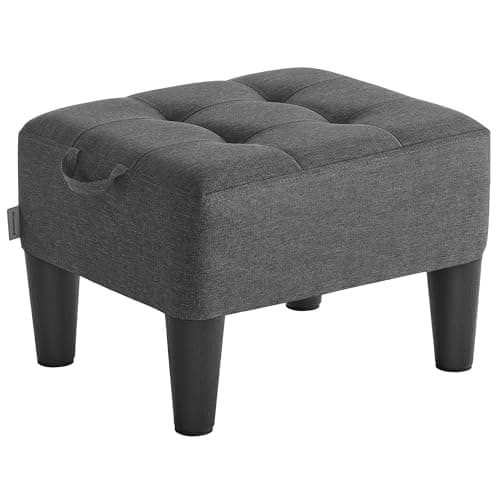 Image of SONGMICS Ottoman, Footstool, Linen-Look Fabric Seat with Thick Cushion, 150 kg Weight Capacity, for Living Room, Bedroom, Entryway, Slate Grey and Ink Black LOM502G02