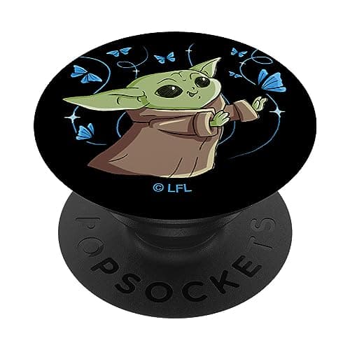 Image of PopSockets Star Wars The Mandalorian The Child with Blue Butterflies PopSockets PopGrip: Swappable Grip for Phones & Tablets