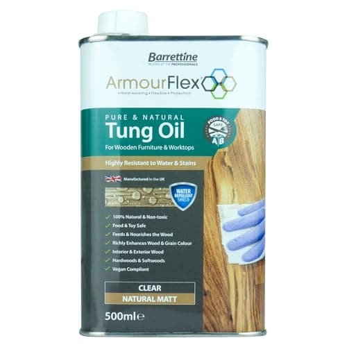 Image of Barrettine Pure & Natural Tung Oil (500ml) - Food & Toy Safe, Additive-Free Tung Oil for Wooden Furniture & Worktops, Enhances Natural Colour of Wood with a Clear Matt Finish