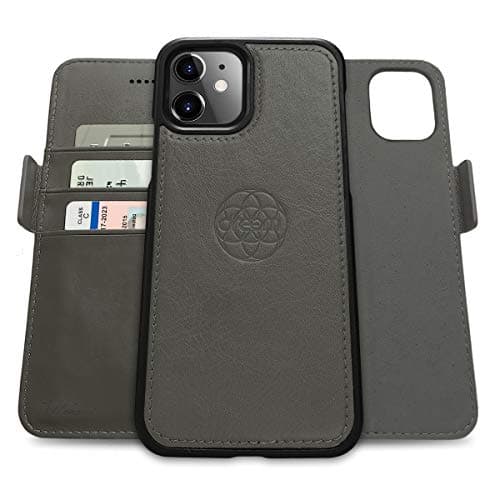 Image of dreem Fibonacci 2-in-1 Wallet Case for Apple iPhone 12 Mini - Luxury Vegan Leather, Magnetic Detachable Shockproof Phone Case, RFID Card Protection, 2-Way Flip Stand - Grey