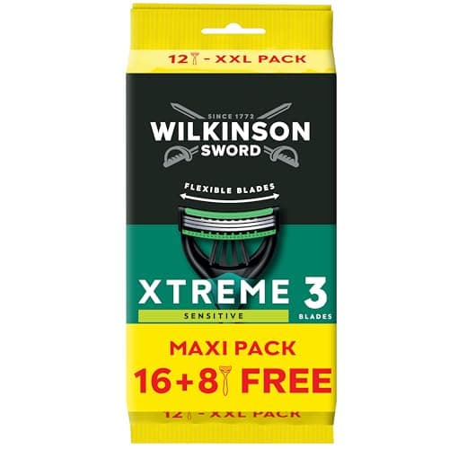 Image of WILKINSON SWORD - Xtreme 3 For Men | Sensitive | Disposable Razors | Flexible Blades | Pack of 16 Razors + 8 FREE