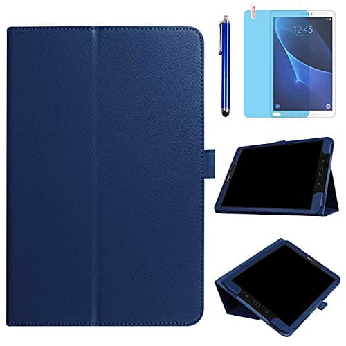 Image of Case for Samsung Galaxy Tab E 9.6 inch 2015 (SM-T560 T561 T565 SM-T567V), Slim Leather Folding Stand Full Protective Cover Case,with Stylus Pen,Screen Film (Deep Blue)