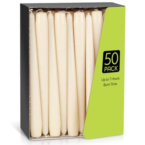 Image of Taper Dinner Candles, Non-Drip Table Candle Sticks, 7 Hour Burn Time Long Candles, Paraffin Wax with Cotton Wicks, Unscented Candlesticks Gift Set, for Restaurant Home Chrismas (Ivory, 50 Pack)