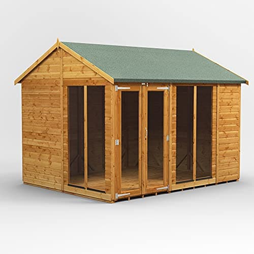 Image of POWER High Grade Premium Apex Summer House Wooden Shed with Security Features, PVC Window Sills, Door & Window Flexibility, made from Extra Thick Timber