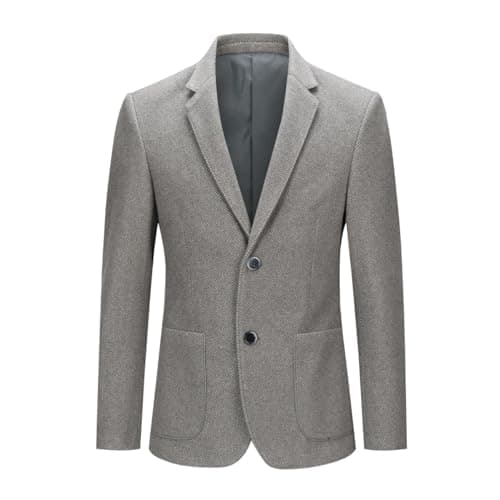 Image of Allthemen Mens Tweed Check Blazer Herringbone 2 Buttons Slim Fit Suit Jacket Wool Blazer Jackets #1205 Dark Grey L