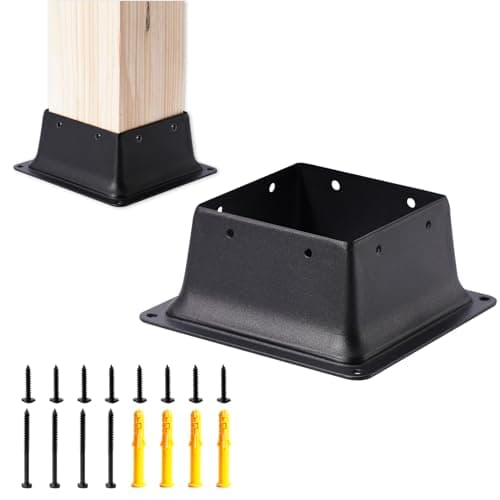 Image of Vigtayue 4 x 4 Post Base, 1 Pcs (Inner Size 4"x4"Deck Post Base) Fence Post Anchor Black Powder-Coated Deck Post Base Fit 4"x4" Standard Wood Post Anchor for Deck Porch Handrail Railing Support