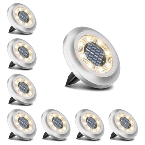Image of Torchtree Solar Lights Outdoor Garden,600mAh 8 LED Solar Disk Ground Lights for Garden Lawn Pathway Yard Landscape Walkway(8 Pack Warm White)