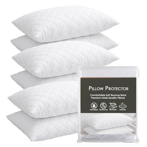 Image of LSC Pillow Protectors 6 Pack Quilted Ultra Soft Anti Allergy Pillow Cover Breathable and Comfortable Microfiber White Pillowcase 48x74 CM (PACK OF 6)