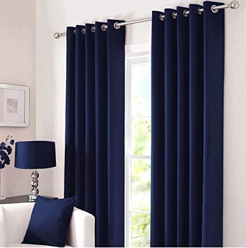 Image of Kinfolk Textile Blackout Thermal Eyelet Ring Top Insulated Pair of Curtains Including 2 Tiebacks (Navy Blue, 90" x 90")