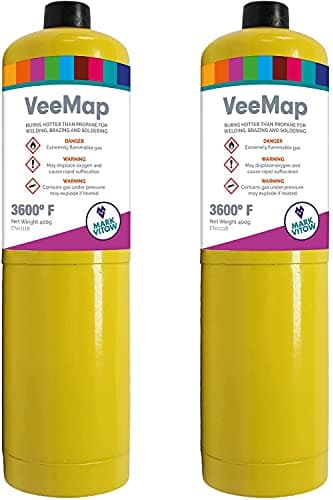 Image of 2 x Mark Vitow VMAP VeeMap MAPP Style Gas Cylinder, Yellow, 400g