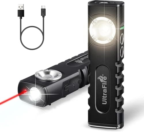 Image of ULTRAFIRE Rechargeable LED Work Light 350 Lumens Tactical Toch, Flat LED Toch with Red Beam, 3 Modes Pocket Toch with Magnetic and Clip for Working, Car Repairing, Emergency