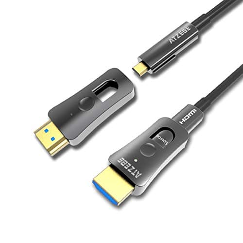 Image of ATZEBE Fiber Optic HDMI Cable -30m, HDMI 2.0 Cable Support Ultra HD 4K@60Hz HDR, High Speed 18Gbps, YCbCr 4:4:4 8bit, 3D, ARC, HEC, CEC, HDCP 2.2 with Dual Standard HDMI and Micro HDMI Connectors