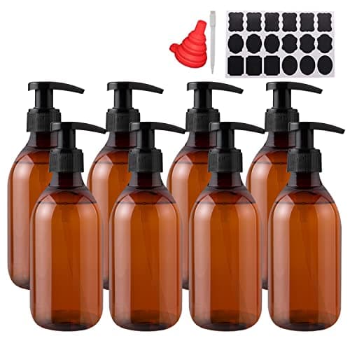 Image of YBCPACK 8 Pack 250ml Plastic Soap Dispenser Bottles,Amber Pump Bottle Dispenser Refillable for Bathroom，Conditioner, Hand Soap,Shampoo, Lotions etc.