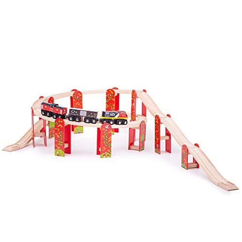 Image of Bigjigs Rail High Level Wooden Train Track | Great Starter Expansion & Connectors Pack for Wood Railway Sets | Toy Pack Comes with Bridge & Ramp | Ideal Educational Kids Gifts for Boys & Girls Age 3+