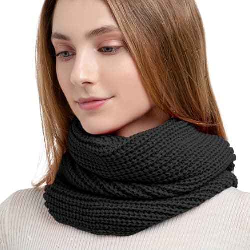 Image of SGQTZDZQ Infinity Scarf Thermal Knitted Scarf, Neck Warmer Loop Scarf for Women, Winter Burgundy Scarf Women Scarf Gifts for Women (Black)