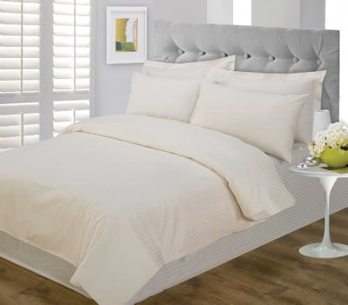 Image of Hotel Satin Stripe Bedding Cream Housewife Pillowcases (pair) Supreme Cotton Rich Satin Stripe 250 Thread Count
