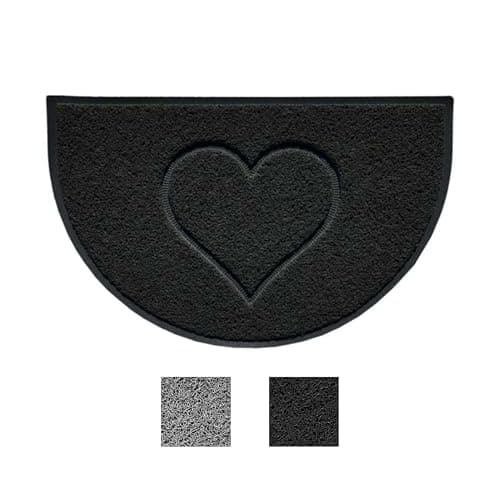 Image of Nicoman Heart Shape Embossed Entrance Door Mat Non Slip Dirt Trapper PVC Spaghetti Mat with Rubber Base, Jet Washable Quick Drying Doormat Watertight Indoor or Outdoor - (Half-Moon,Black, 70 x 44cm)