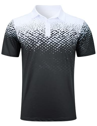 Image of Goodstoworld Mens Polo Shirts Short Sleeve Golf Polo Summer Casual 3D Printed Black-White Gradient Collared Polos Dry Fit Athletic Moisture Wicking for Football Hiking XL