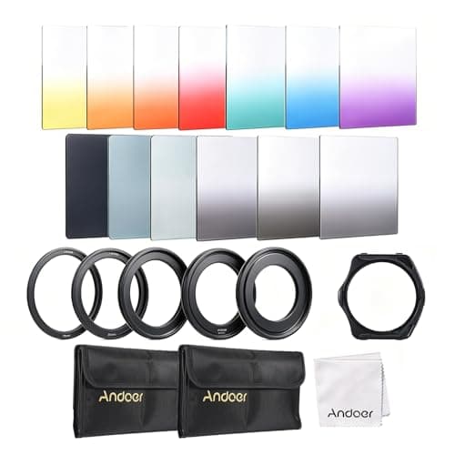 Image of Andoer 13pcs Square Filter Kit, Photography Gradient Full Color Filter Bundle Kit for Cokin P Series with Filter Holder, Adapter Ring (52mm/58mm/62mm/67mm/72mm) Storage Bag, Cleaning Cloth