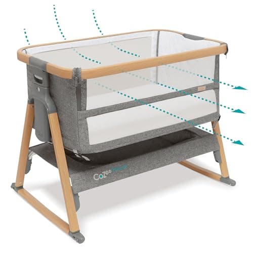 Image of Tutti Bambini CoZee® Breeze PLUS - Extra Breathable Next To Me Crib & Standalone Baby Cot with Larger Mesh Side Windows, Easy Fold, with Mattress (0-6 months) - Oak/Charcoal