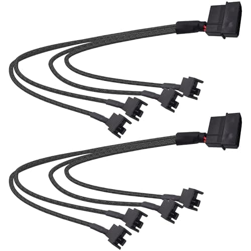 Image of YARCHONN Molex to PC Fan Power Splitter Cable, 4 Pin Molex to 4 x 3 Pin /4 Pin 12V PC Case Fan Connector Adapter Y Splitter Extension Power Cable Cord -27cm - 2pcs
