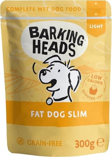 Image of Barking Heads Low-Calorie Wet Dog Food - Fat Dog Slim (10x300g) - 85% Natural Free-Run Chicken with No Artificial Flavours - Grain-Free Recipe with Reduced Fat