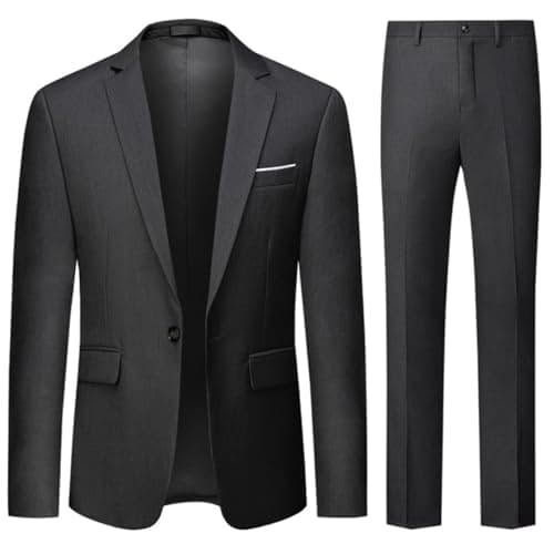 Image of Allthemen Mens Suits 2 Piece Regular Fit Wedding Dress Suit One Button Business Suit Grey L