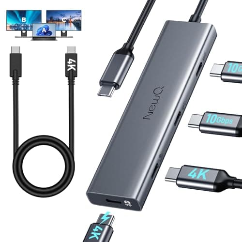 Image of USB C Video Splitter, 4-Port USB-C 3.2 Gen 2 10Gbps HUB, for USBC PD Monitor, Type C Monitors, Portable Screen, DP Alt 4K@30-60Hz, 100W PD, for Win/Chrome Laptop, AR Glasses, Game Console