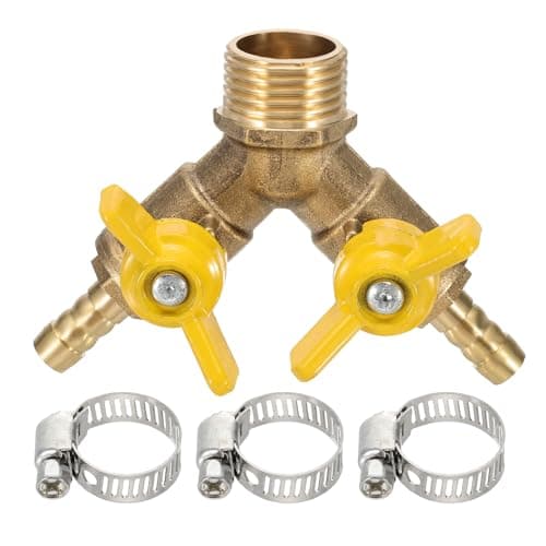 Image of sourcing map 1 Set Brass 3 Way Shut Off Valve Splitter, 5/16"(8mm) Hose Barb, G1/2 Male Thread 2 Switch Y-Shaped Ball Valve for Air Gas Fuel