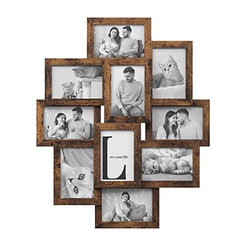 Image of SONGMICS Collage Picture Frame, 10 Frames for 4x6 Photos, Multi Wall Decor, Rustic Brown RPF020X01
