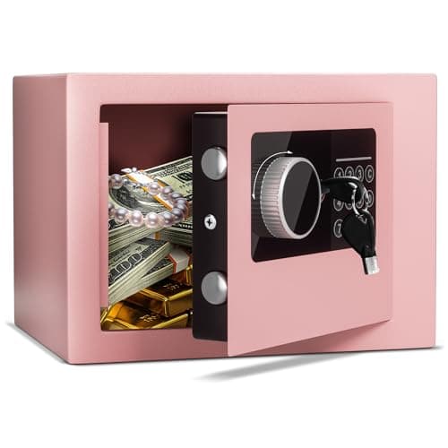 Image of Safe Box, 6.6 L Small Safe, Fireproof Safe, Cash Boxes With 2 Keys, Home Safe With Intelligent Alarm System Safety Wall Box Alloy Steel, Household Cabinet Safes For Home/Business Pink