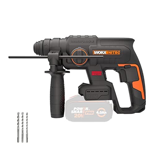 Image of WORX Nitro 18V (20V MAX) Cordless Rotary Hammer Drill, PowerShare, Brushless Motor, SDS Plus, Max. Impact Energy 2.0 J, 3 Functions, Anti-Vibration, Bare Tool Only, WX381.9