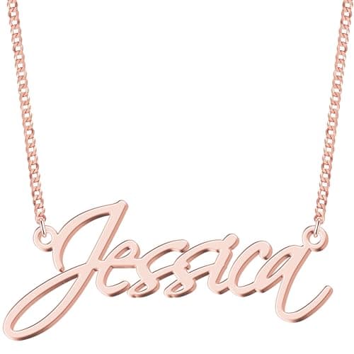 Image of UMAGICBOX Custom Name Necklace for Her - Personalized 925 Sterling Silver/316 Stainless Steel with Rose Gold Plating, Elegant Gift for Weddings, Graduations, and Celebrations (Rose Gold)