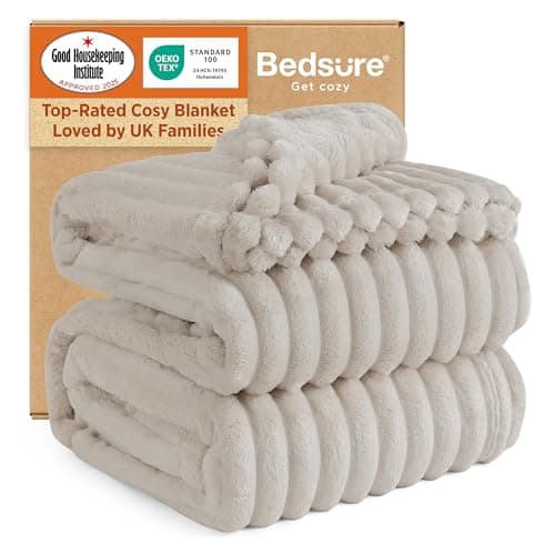 Image of Bedsure Fluffy Fleece Blanket for Bed - Soft Cosy Warm Blankets, Soft Cute Double Size Throw Gifts for Women and Girls, Beigee, 220x240 cm