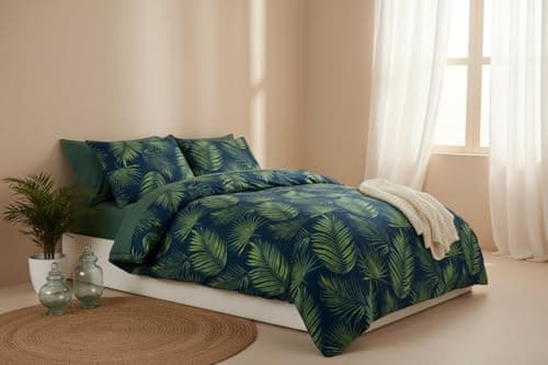 Image of Rapport Home Palma Tropical Green King Duvet Cover Set - 180TC Microfibre Bedding & 2 Pillowcases - Soft, Easy Care & Oeko-Tex Certified 230x220 cm