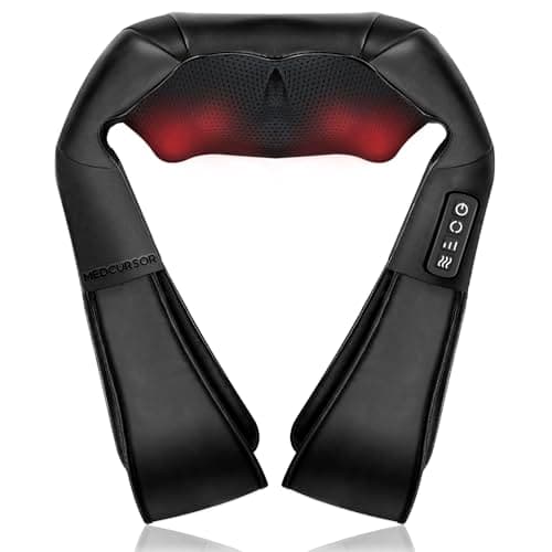 Image of Medcursor Neck Massager with Heat, Deep Tissue Shiatsu Massager, 3D Kneading Shoulder and Back Massage Pillow for Pain Relief, Suitable for Home, Office (Black)