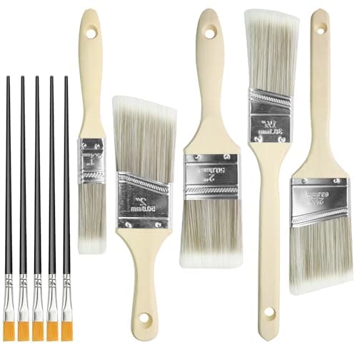 Image of 5Pcs Wood Stain Brush Pack - Chip Paint Brush Set, Angled Sash Paint Brushes, Wooden Handle Masonry Paintbrush, Wall Touch Up Furniture Varnish Brushes, for Varnish Paste Gesso, Assorted Sizes