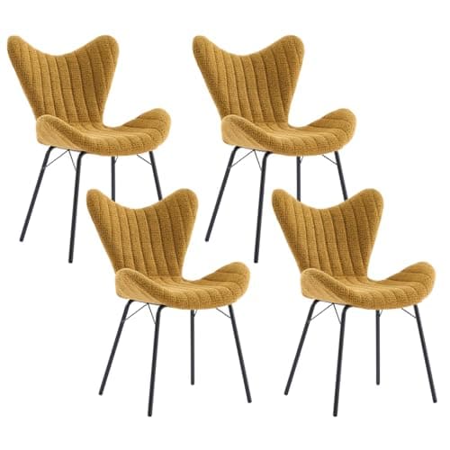 Image of Ya-Home Dining Chairs Set of 4 Wing Back Kitchen Armless Side Chairs with Metal Legs Chenille Accent Chair for Living Room/Dining Room, Yellow