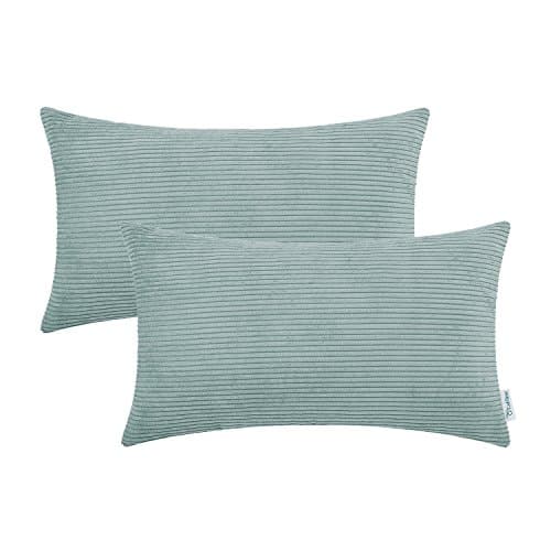 Image of CaliTime Cushion Covers 2 Pack 30cm x 50cm Duck Egg Ultra Soft Corduroy Striped Both Sides Throw Pillow Cases