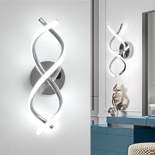 Image of EIDISUNY Wall Lights LED Silver Modern Elegant Spiral Indoor LED Wall lamp for Bedside Bedroom Living Room Hallway Indoor Kitchen Stairs Wall Lighting Fixture - Silver 24W 6500K Cool White Light