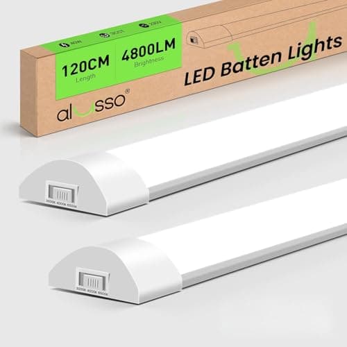 Image of ALUSSO LED Batten Light 4FT, 3000K/4500K/6500K Selectable Integrated Tube Light, 40W 4800lm Super Bright Strip Lights, Wall Ceiling Mounted Garage Lighting for Kitchen Basement Workshop Shed, 2 Pack