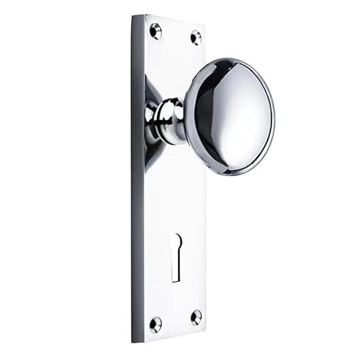 Image of Designer Levers - Victorian Knob On Lock Backplate Polished Chrome