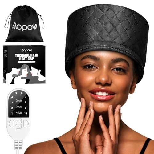 Image of Hair Cap Treatment Steamer for Deep Conditioning - Upgraded Thermal Hot Head Heat Hat Electric for Afro Hair Spa Care Home Use with 10 Level Heats Up Quickly, Heating Caps for Hair Treatment