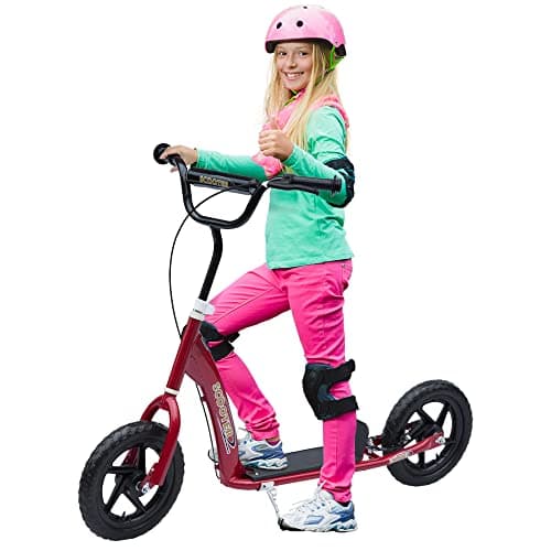 Image of HOMCOM Kids Scooter, Toddler Kick Scooter with Adjustable Handlebar, 12" EVA Tyres, Rear Brake, for Age 5-12 Years, Red