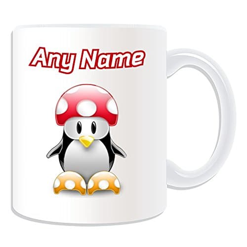 Image of Personalised Gift - Toad Mug (Penguin Video Game Character Costume Design White) Name Message Unique Silly Funny Novelty Superhero Hero Super Computer RPG Jumpman Bros Yoshi Mario Plumber Luigi