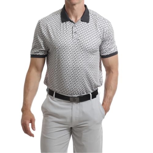 Image of Under Par Men's Golf Polo Breathable Moisture Wicking Quick Dry Stretch Short Sleeve Geometric Print Golf Polo Shirt, 2394 - Grey, XXL
