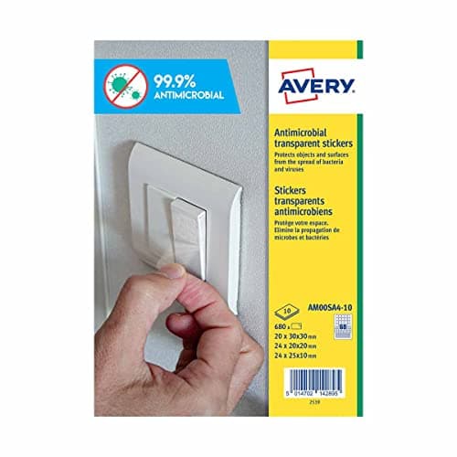 Image of Antimicrobial Film Square Stickers - Self-adhesive clear film, 68 stickers per A4 Sheet, 10 sheets per pack (AM00SA4-10)