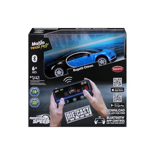 Image of Maisto Tech MINI METAL DIE-CAST BUGATTI CHIRON Bluetooth Radio Control Super Car - 1:41 Scale - Hightly Detailed, High Performance RC Vehicle