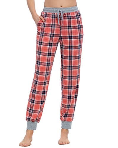 Image of MINTLIMIT Women's Lightweight Lounge Terry Jogger Pajama Pant (Plaids Pink,Size S)