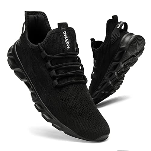 Image of CAIQDM Mens Trainers Running Shoes Leisure Sneakers Mesh Walking Gym Tennis Shoes Lightweight Breathable Sports Outdoor Fitness Jogging Black 9 UK